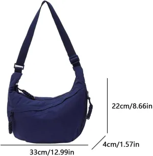 Nylon Crescent Crossbody Bag for Women - Slouchy Dumpling Shoulder Purse, Spacious Sling Hobo Bag for Travel & Casual Outfits