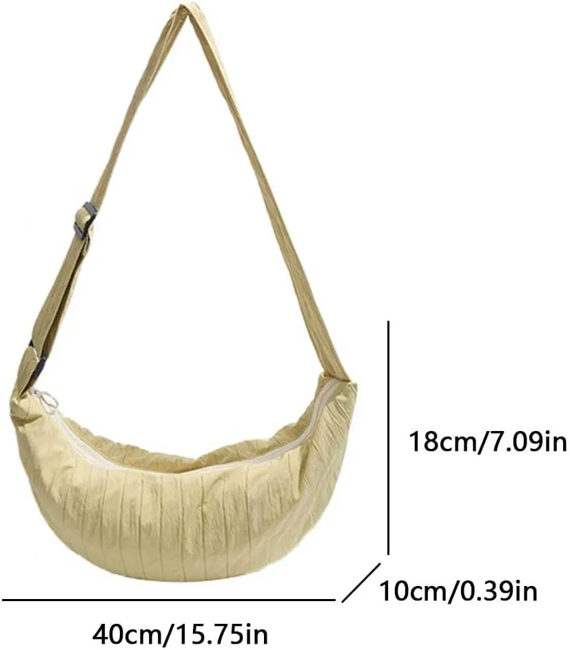 Nylon Crossbody Bag for Women Fashion Plain Crescent Bags Lightweight Dumpling Bags Ruched Shoulder Hobo Handbag
