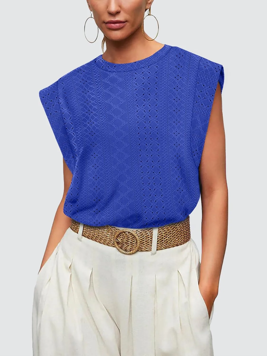 OFEEFAN Summer Tops Cap Sleeve Shirts Loose Fit Dressy Casual