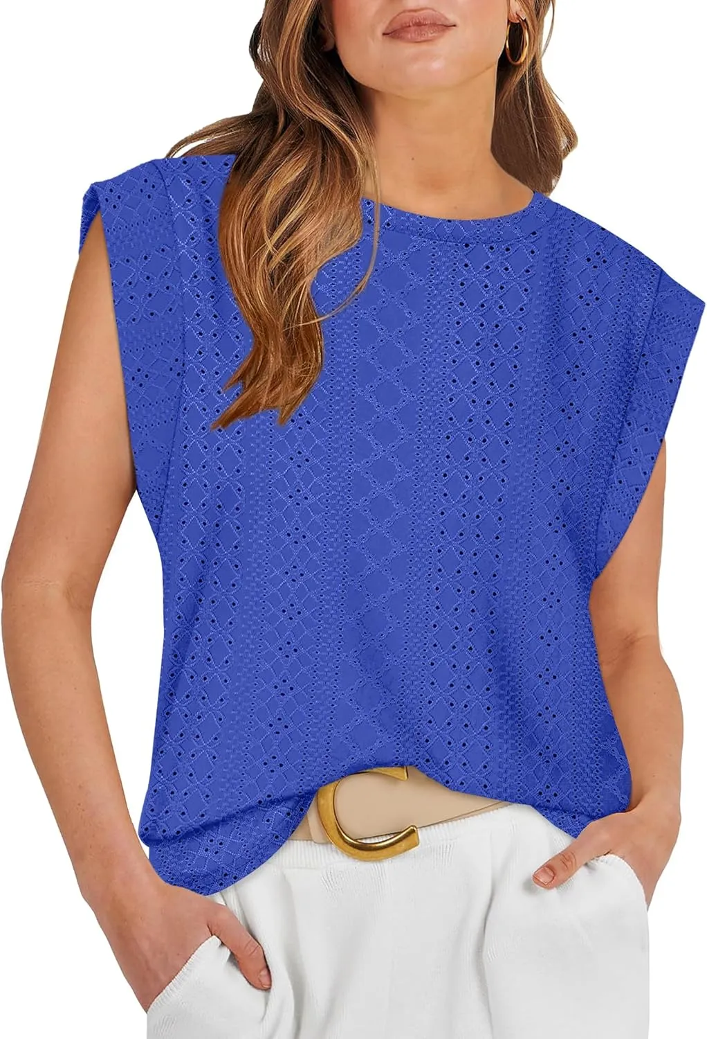 OFEEFAN Summer Tops Cap Sleeve Shirts Loose Fit Dressy Casual