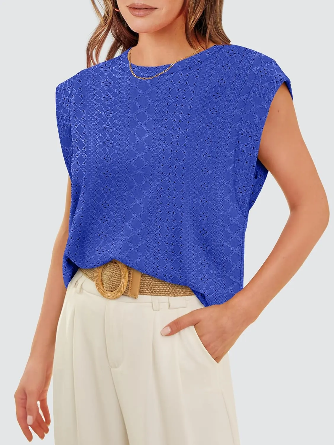 OFEEFAN Summer Tops Cap Sleeve Shirts Loose Fit Dressy Casual