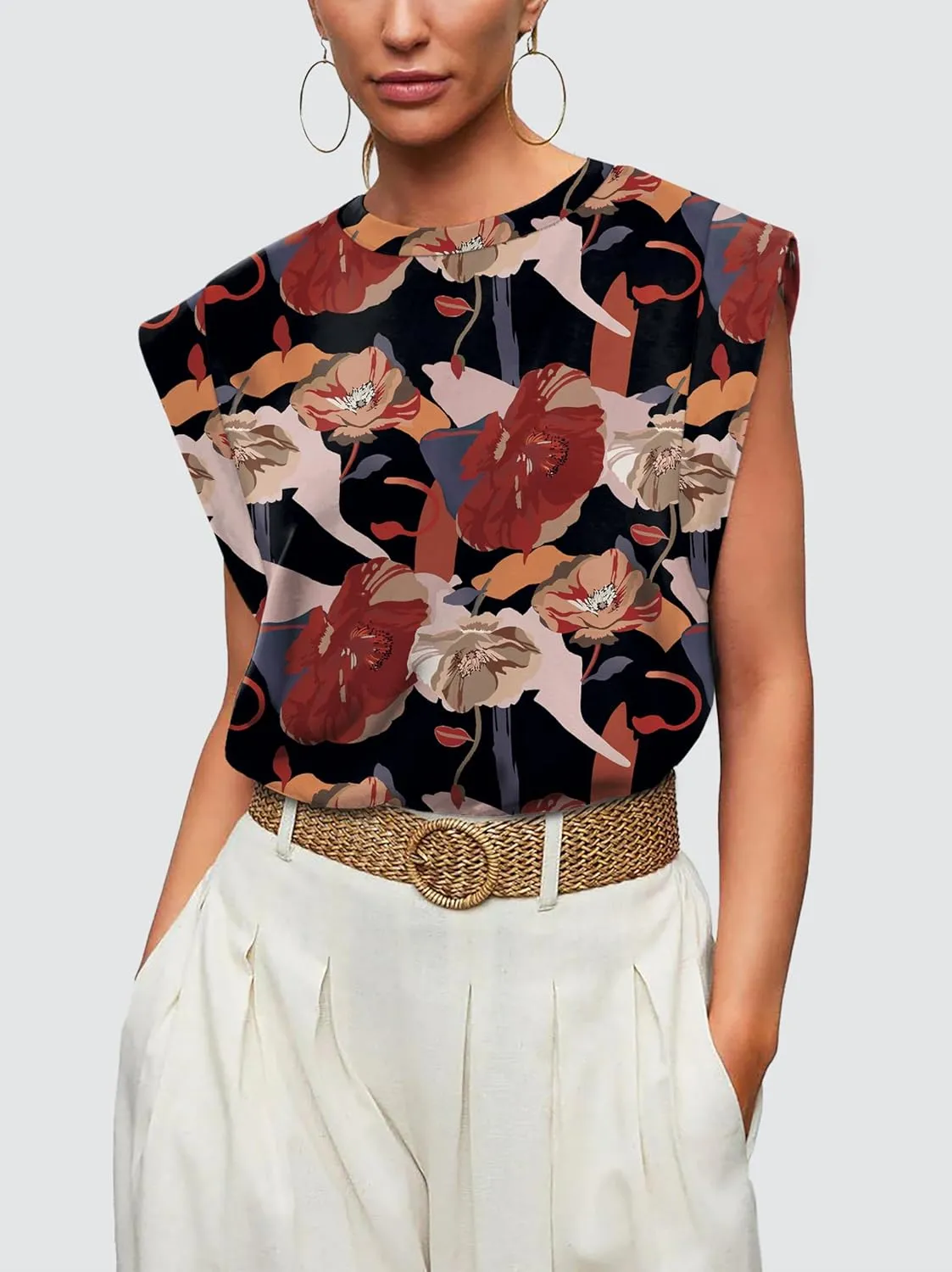 OFEEFAN Summer Tops Cap Sleeve Shirts Loose Fit Dressy Casual