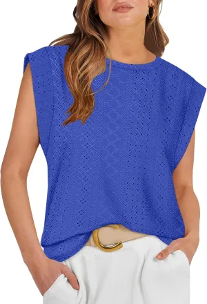OFEEFAN Summer Tops Cap Sleeve Shirts Loose Fit Dressy Casual