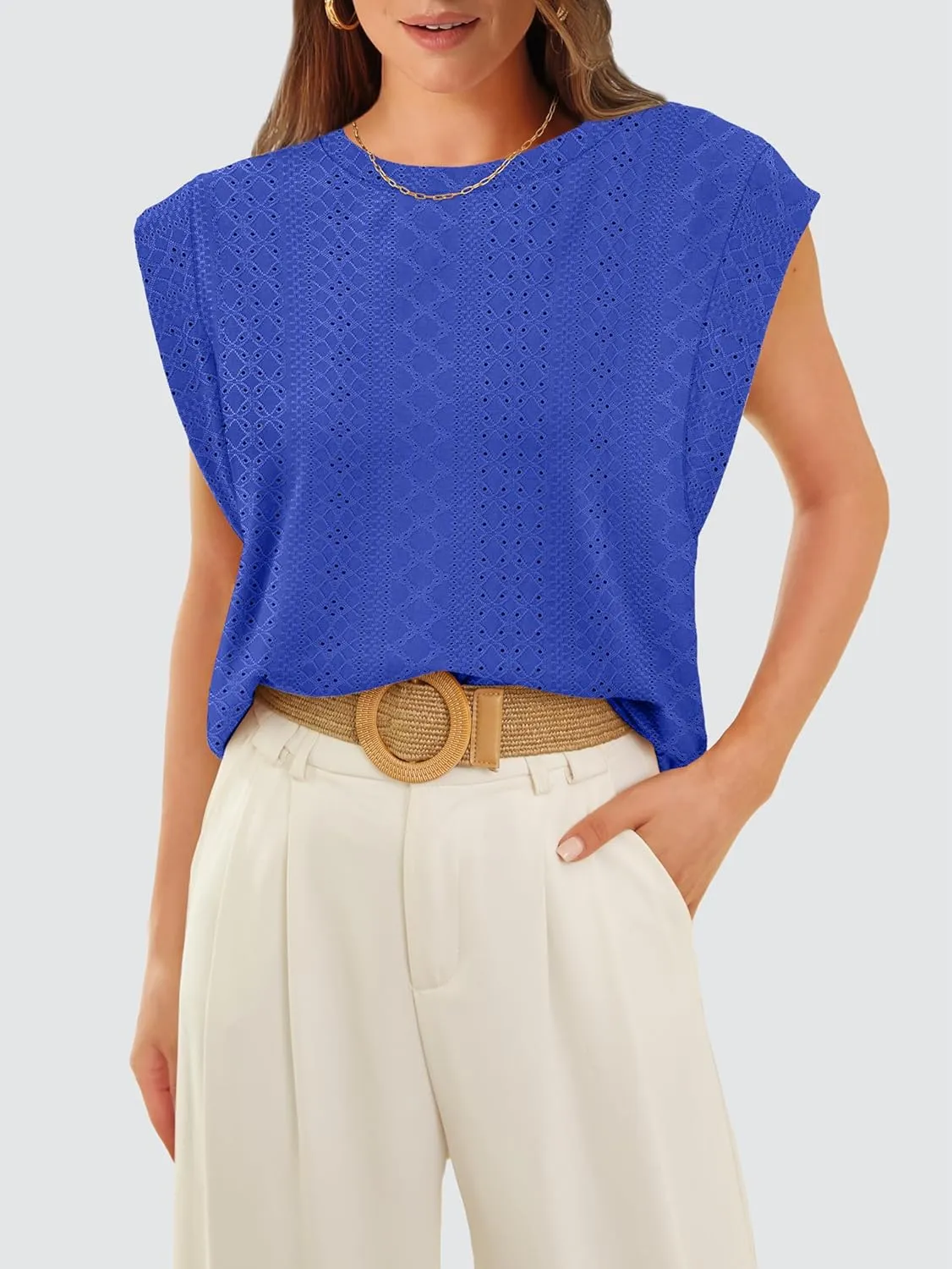 OFEEFAN Summer Tops Cap Sleeve Shirts Loose Fit Dressy Casual