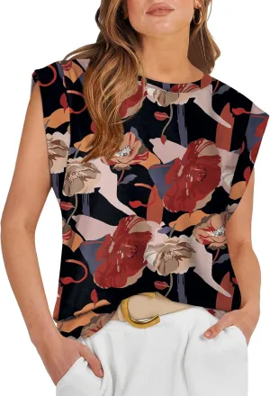 OFEEFAN Summer Tops Cap Sleeve Shirts Loose Fit Dressy Casual