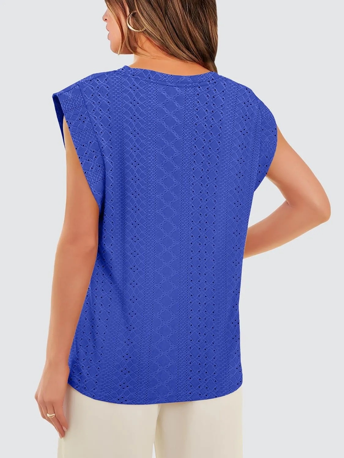 OFEEFAN Summer Tops Cap Sleeve Shirts Loose Fit Dressy Casual