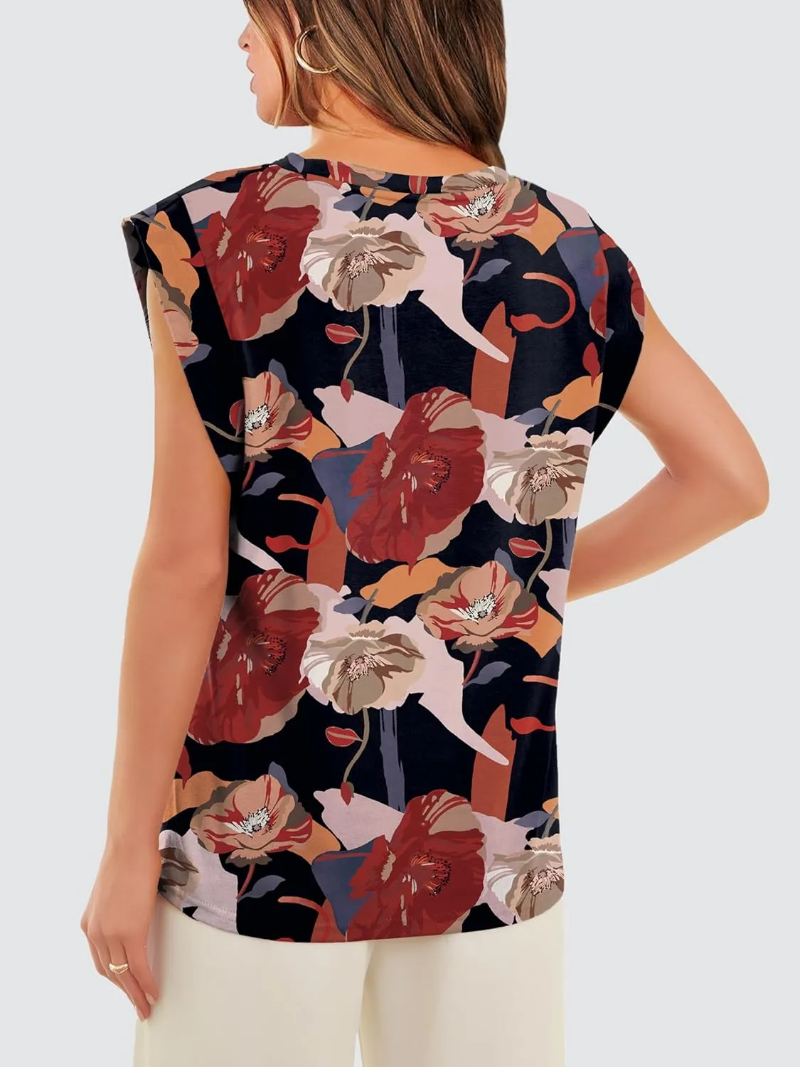 OFEEFAN Summer Tops Cap Sleeve Shirts Loose Fit Dressy Casual