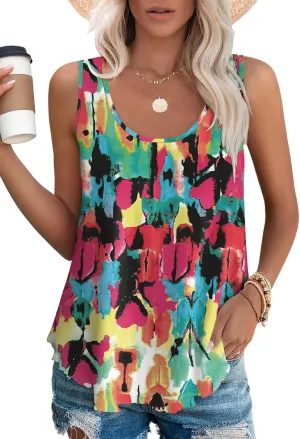 OFEEFAN Womens Tank Tops Sleeveless Eyelet Embroidery Scoop Neck Loose Fit Casual Summer Flowy
