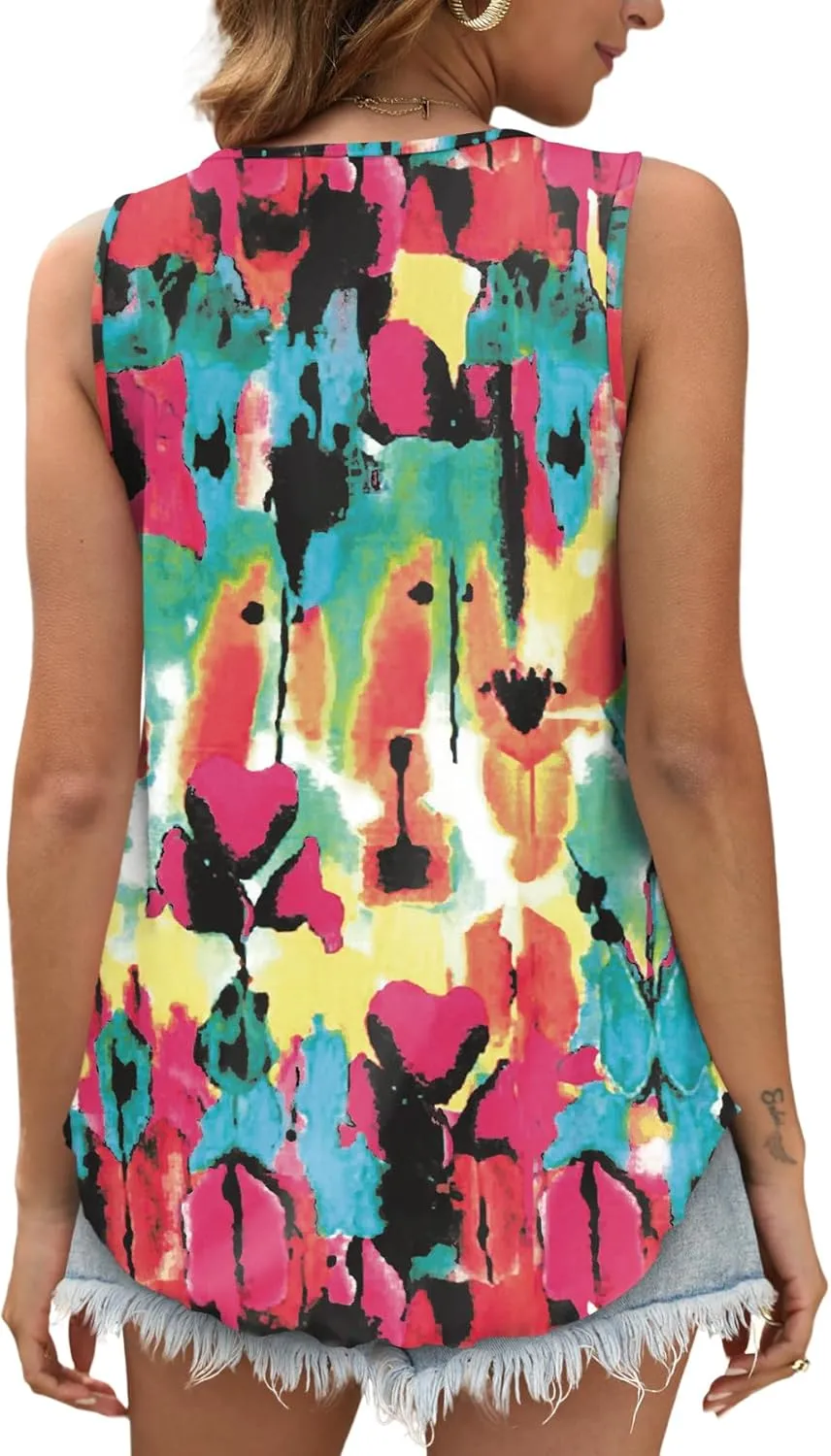 OFEEFAN Womens Tank Tops Sleeveless Eyelet Embroidery Scoop Neck Loose Fit Casual Summer Flowy
