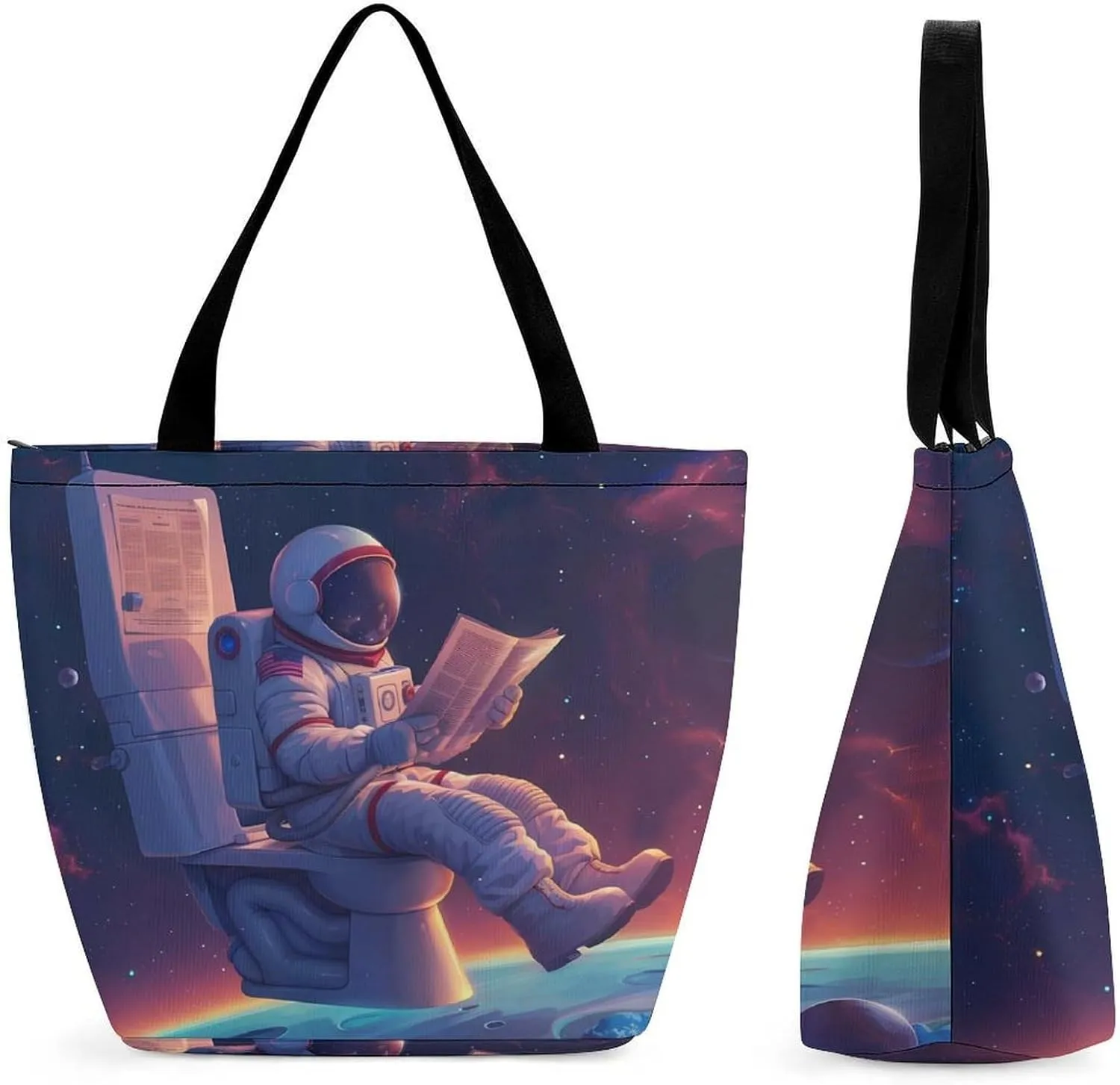 Outeres Spacees Astronaut Tote Bag for Women Reusable Beach Shoulder Bag Lightweight Grocery Bags Travel Handbag