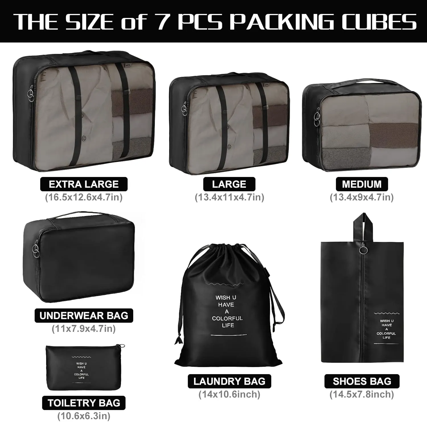 Packing Cubes 7 Set Travel Cubes for Suitcases Lightweight Luggage Packing Orginzers