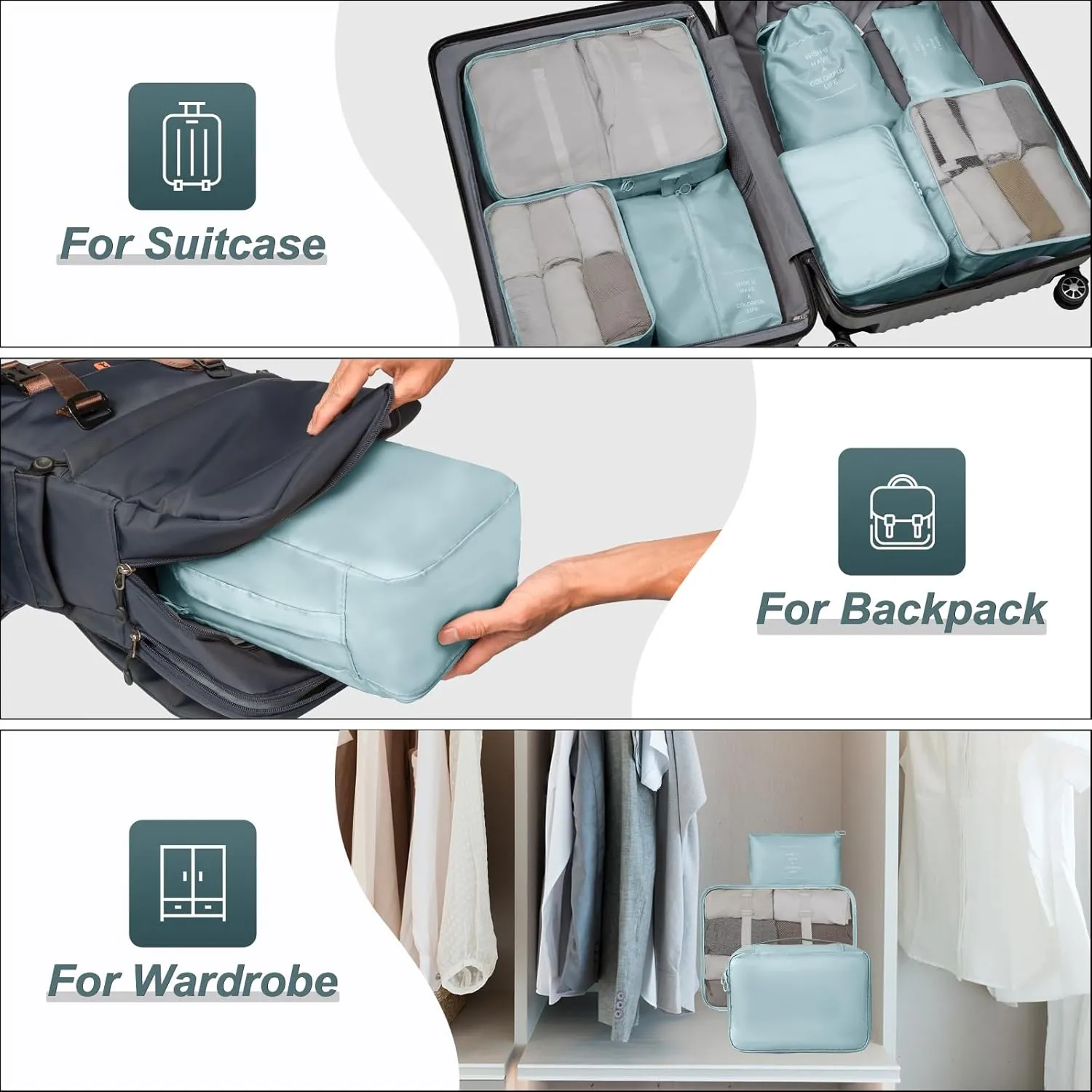 Packing Cubes 7 Set Travel Cubes for Suitcases Lightweight Luggage Packing Orginzers