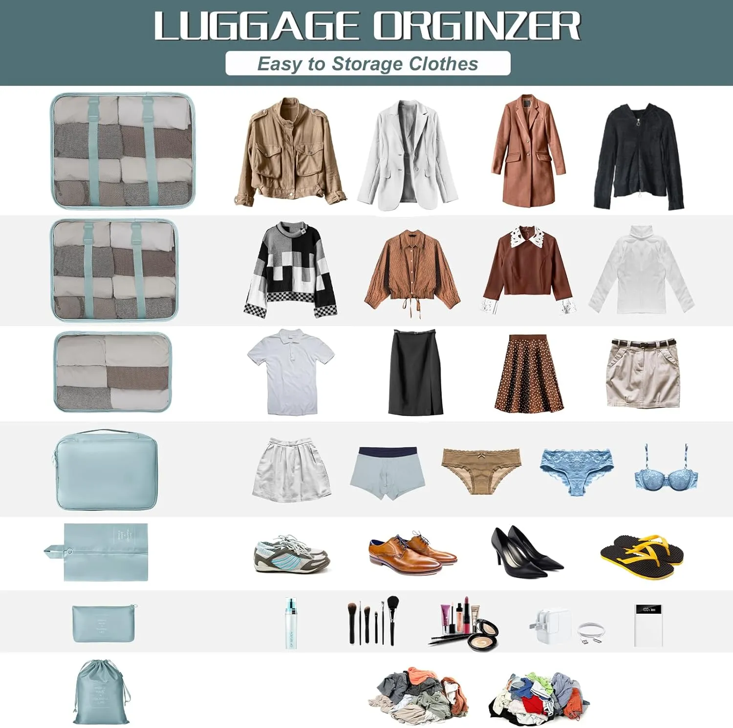 Packing Cubes 7 Set Travel Cubes for Suitcases Lightweight Luggage Packing Orginzers