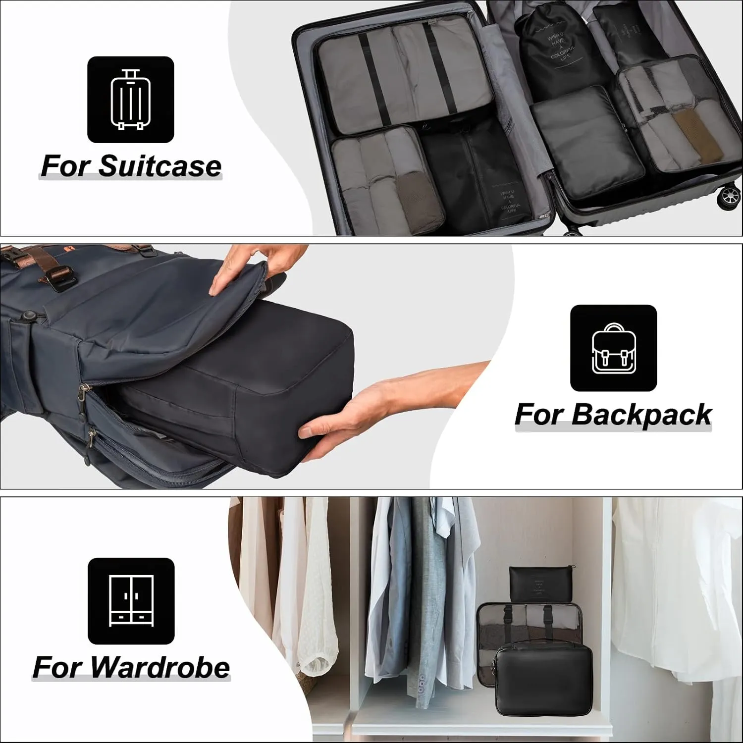 Packing Cubes 7 Set Travel Cubes for Suitcases Lightweight Luggage Packing Orginzers