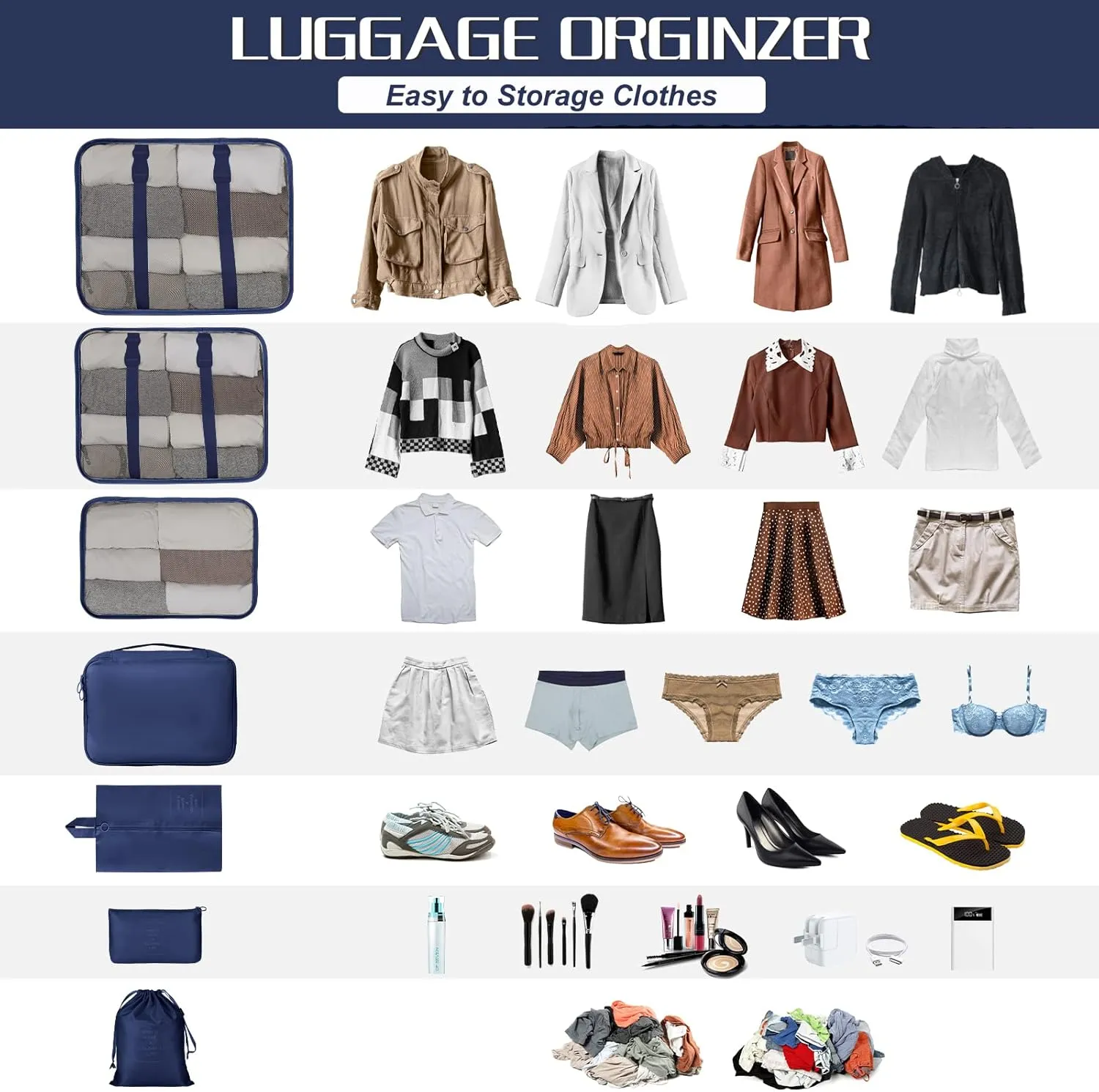 Packing Cubes 7 Set Travel Cubes for Suitcases Lightweight Luggage Packing Orginzers