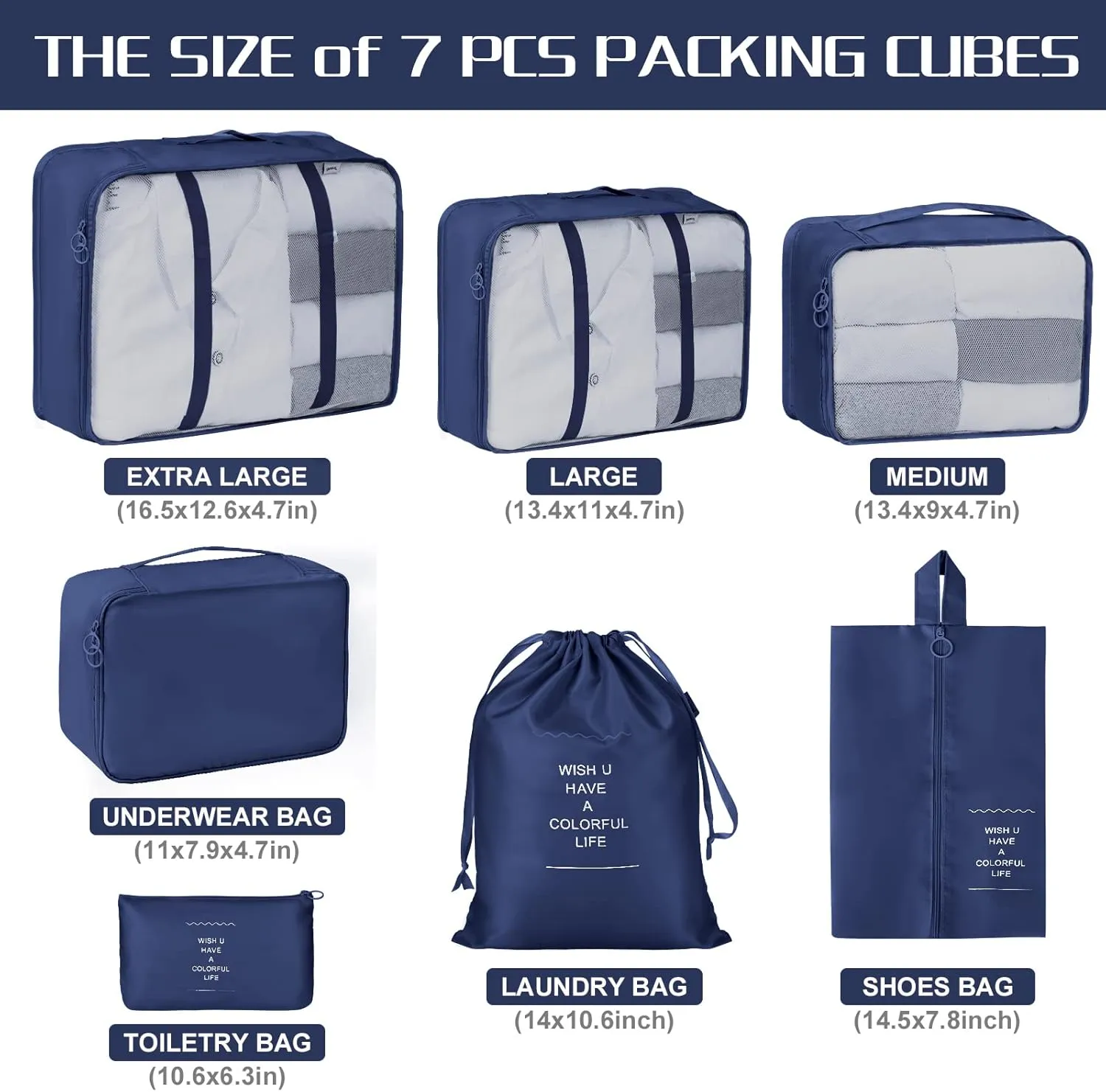 Packing Cubes 7 Set Travel Cubes for Suitcases Lightweight Luggage Packing Orginzers