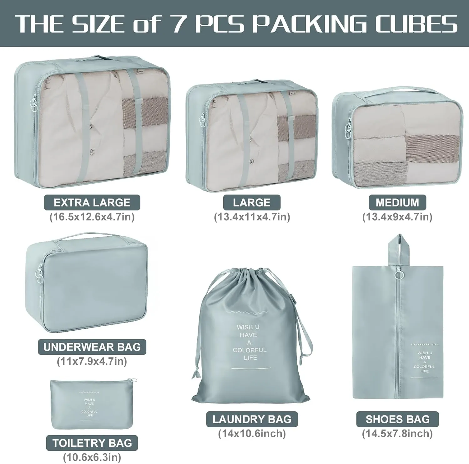 Packing Cubes 7 Set Travel Cubes for Suitcases Lightweight Luggage Packing Orginzers
