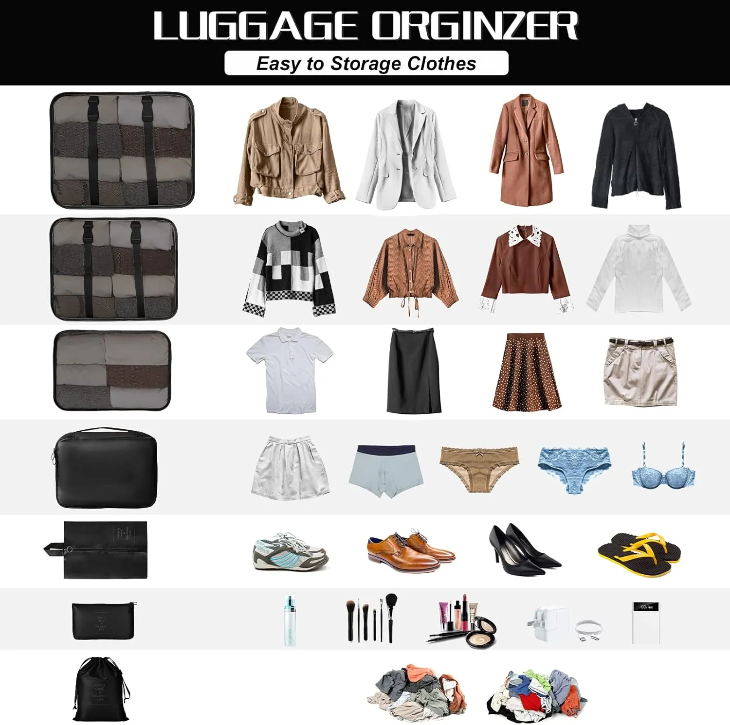 Packing Cubes 7 Set Travel Cubes for Suitcases Lightweight Luggage Packing Orginzers