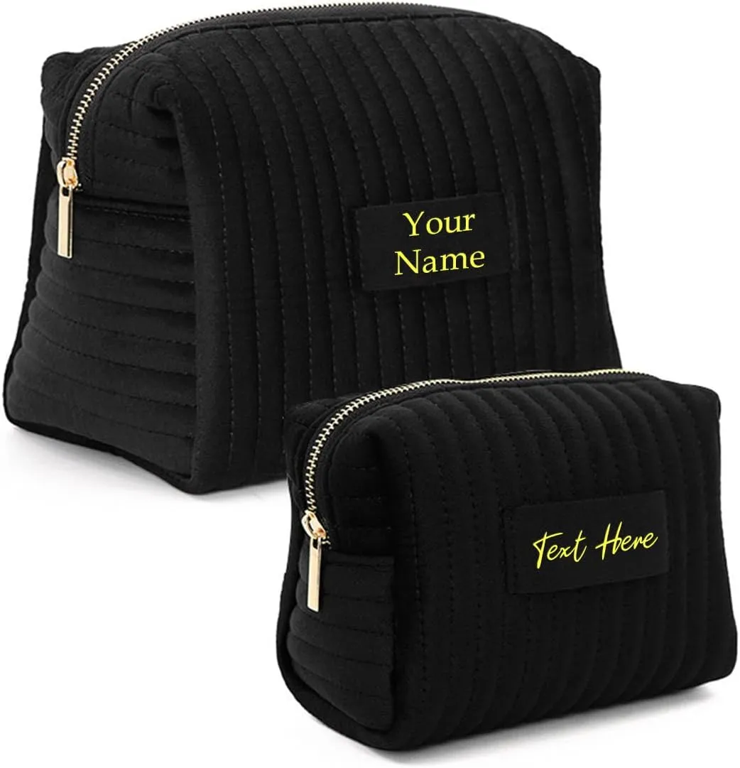 Personalized Velvet Makeup Bag,Custom Name Cosmetic Bag,Initials Travel Toiletry Bag,Bridesmaid Gifts,Birthday Gift,Gift for Her,Mothers Day Gift (Black)