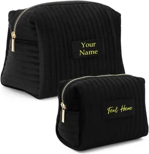 Personalized Velvet Makeup Bag,Custom Name Cosmetic Bag,Initials Travel Toiletry Bag,Bridesmaid Gifts,Birthday Gift,Gift for Her,Mothers Day Gift (Black)