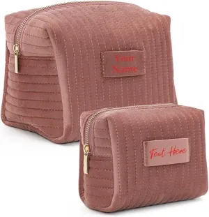 Personalized Velvet Makeup Bag,Custom Name Cosmetic Bag,Initials Travel Toiletry Bag,Bridesmaid Gifts,Birthday Gift,Gift for Her,Mothers Day Gift (Pink)