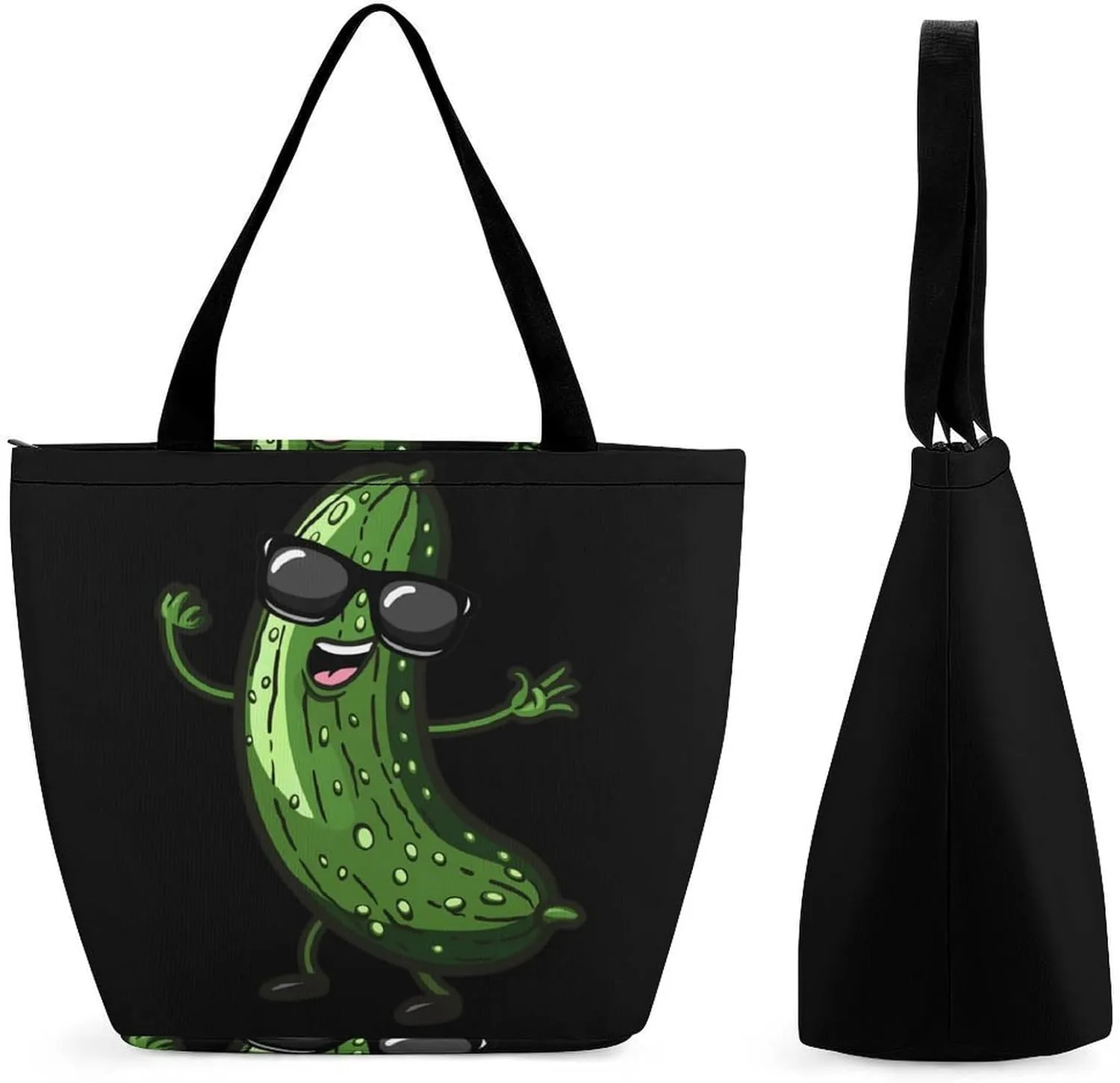 Pickle Dancing Cucumber Tote Bag for Women Reusable Beach Shoulder Bag Lightweight Grocery Bags Travel Handbag