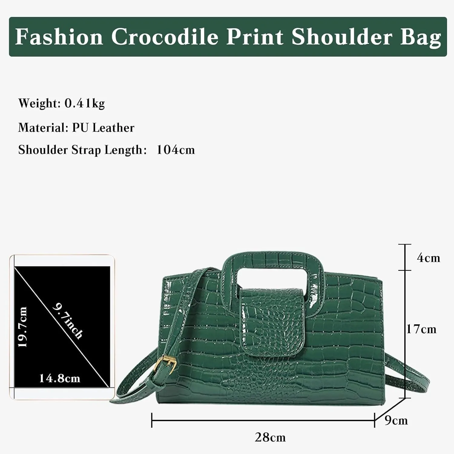PU Leather Shoulder Crocodile Embossed Crossbody for Women Handbag Medium Capacity Messenger Vintage Flap Satchel