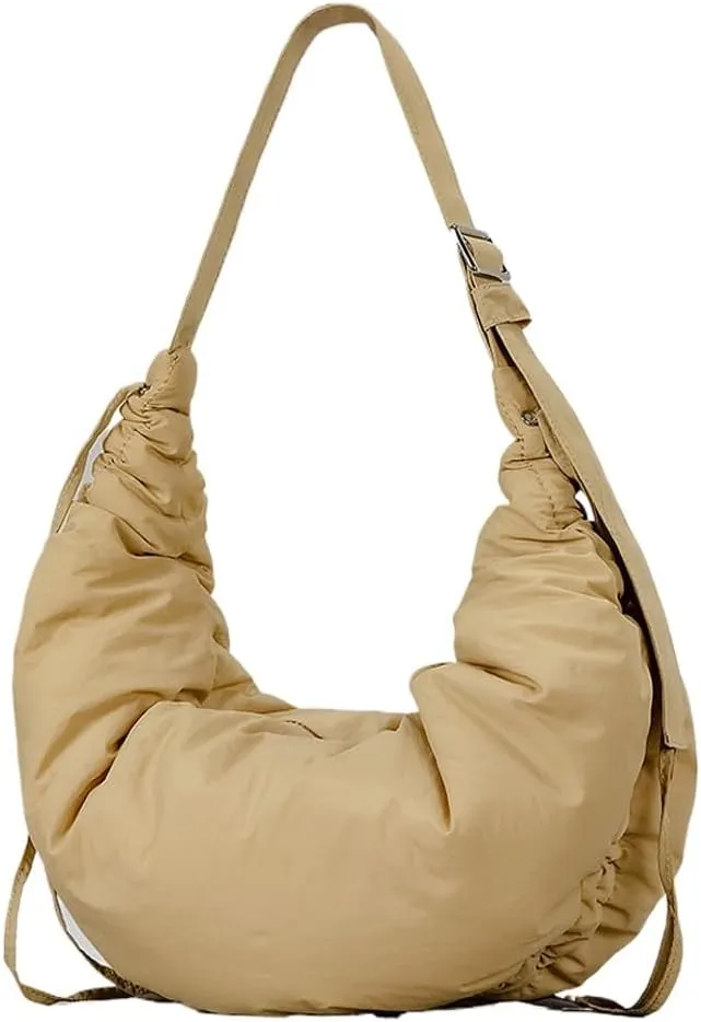 Puffer Crescent Bag for Women Nylon Padded Luna Shoulder Bag Hobo Purse Lightweight Shoulder Handbag