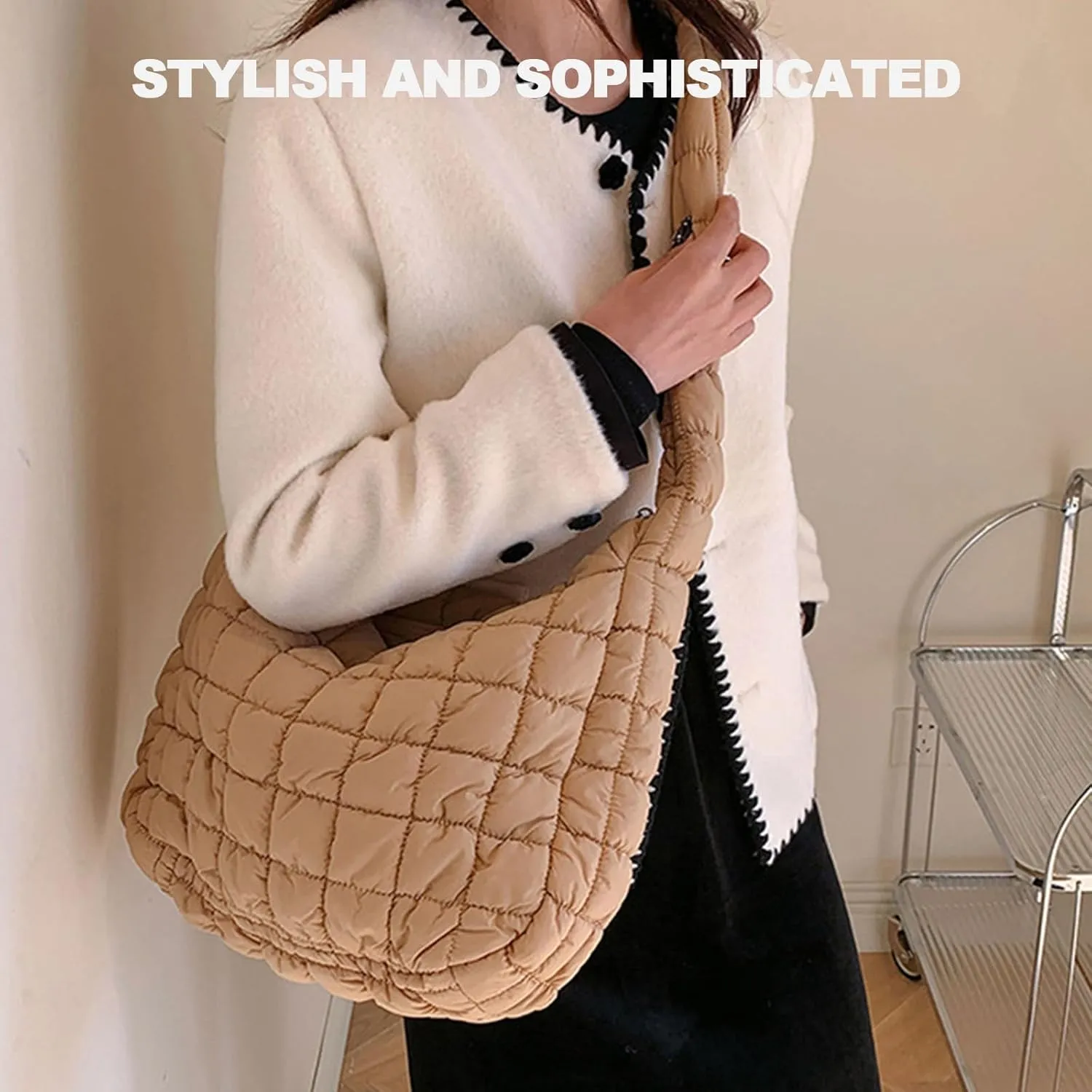 Puffer Crossbody Bags for Women, Small Puffer Bags Quilted Tote Bag Shoulder Handbag Cloud Satchel Dumpling Purse Carryall(Color-H)