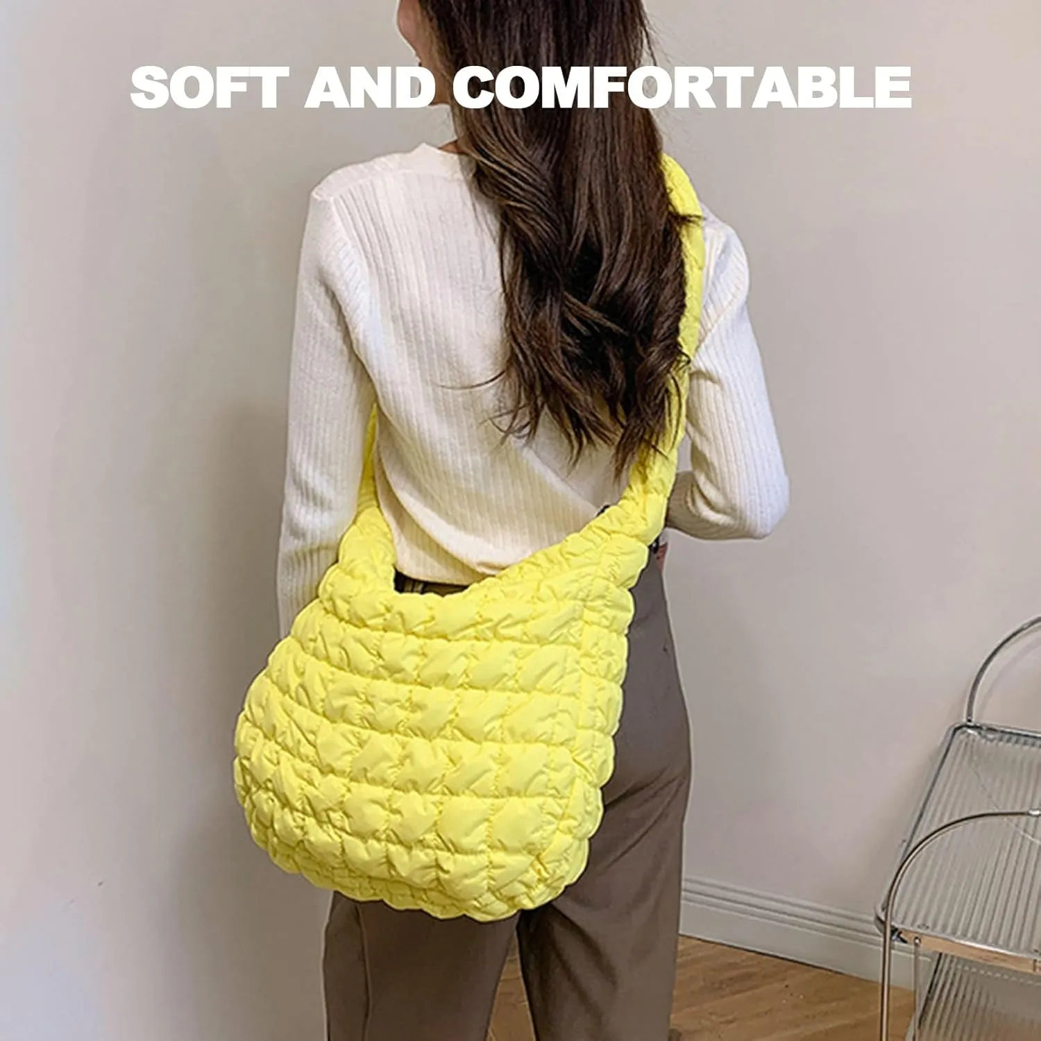 Puffer Crossbody Bags for Women, Small Puffer Bags Quilted Tote Bag Shoulder Handbag Cloud Satchel Dumpling Purse Carryall(Color-H)