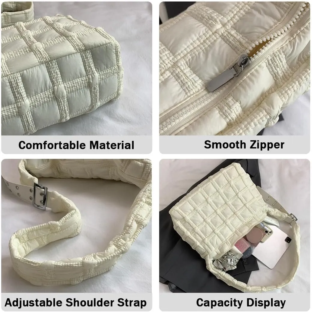 Puffer Tote Bag for Women Quilted Crossbody Carryall Bag Puffy Shoulder Bag Hobo Bubble Purse Nylon Handbag Lightweight