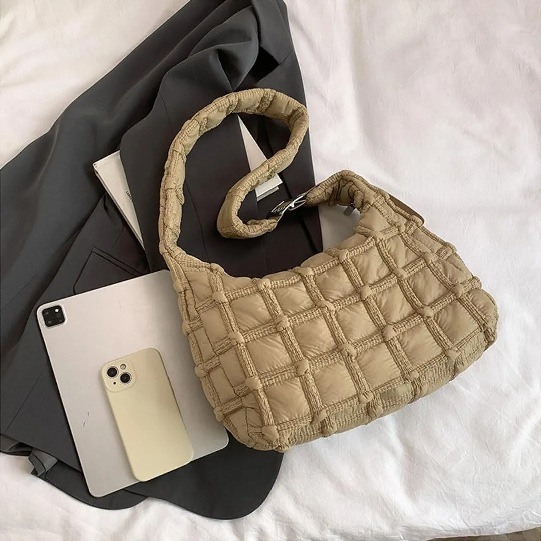 Puffer Tote Bag for Women Quilted Crossbody Carryall Bag Puffy Shoulder Bag Hobo Bubble Purse Nylon Handbag Lightweight