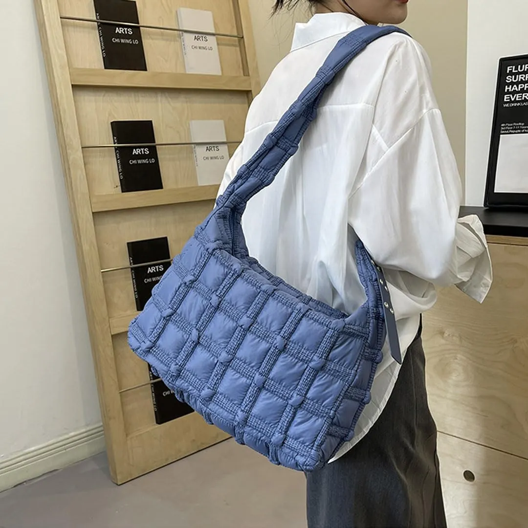 Puffer Tote Bag for Women Quilted Crossbody Carryall Bag Puffy Shoulder Bag Hobo Bubble Purse Nylon Handbag Lightweight