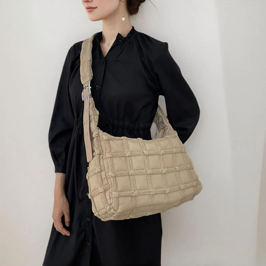 Puffer Tote Bag for Women Quilted Crossbody Carryall Bag Puffy Shoulder Bag Hobo Bubble Purse Nylon Handbag Lightweight