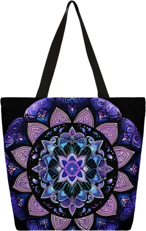 Purple Mandala Large Capacity Canvas Tote Bag Stylish Handheld Shoulder Bag Reusable Shopping Bag for Work Travel Beach Trips Shopping
