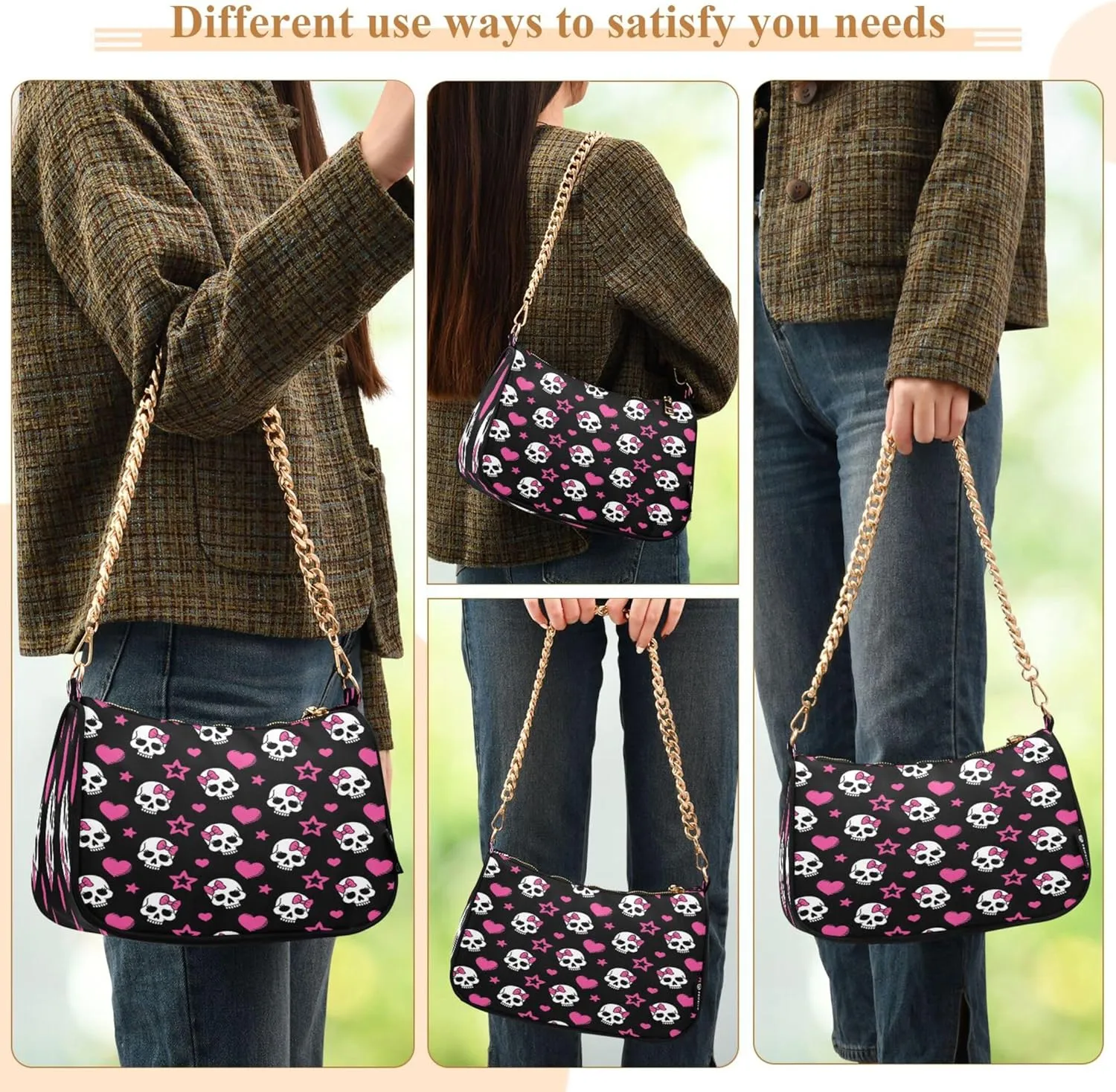 Purple Music Notes Polka Dot Retro Formal Purse Women Clutch Handbag Cute Prints Shoulder Tote