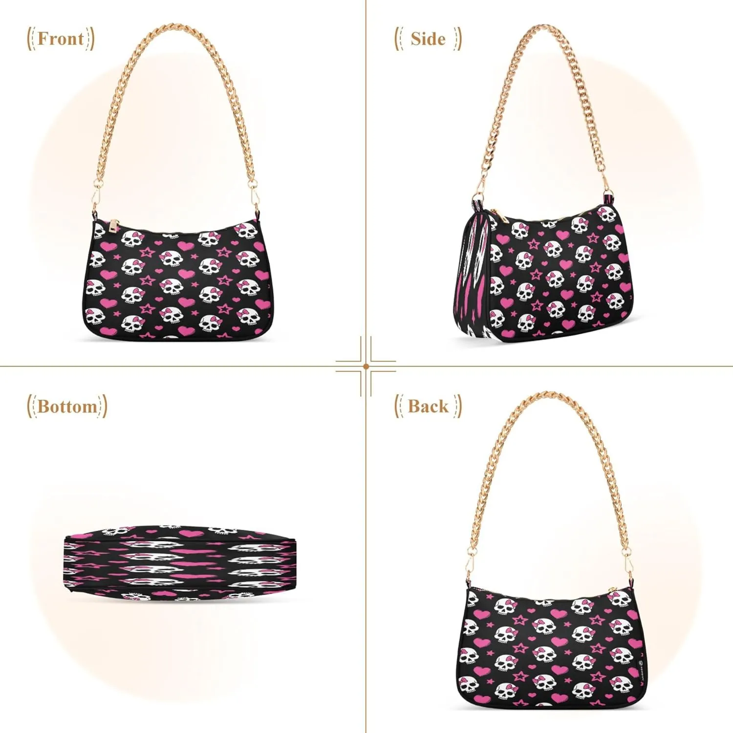 Purple Music Notes Polka Dot Retro Formal Purse Women Clutch Handbag Cute Prints Shoulder Tote