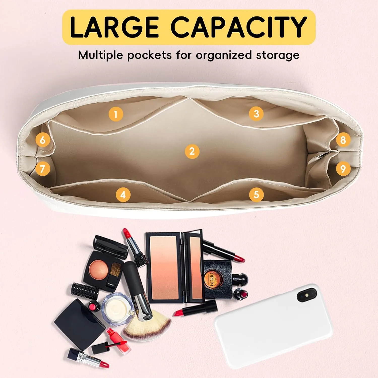 Purse Organizer Insert for Handbag Tyvek Paper Inner Bag Organizers Compatible with Goyard Hobo Bag with Practical Pockets (Craie,Hobo)