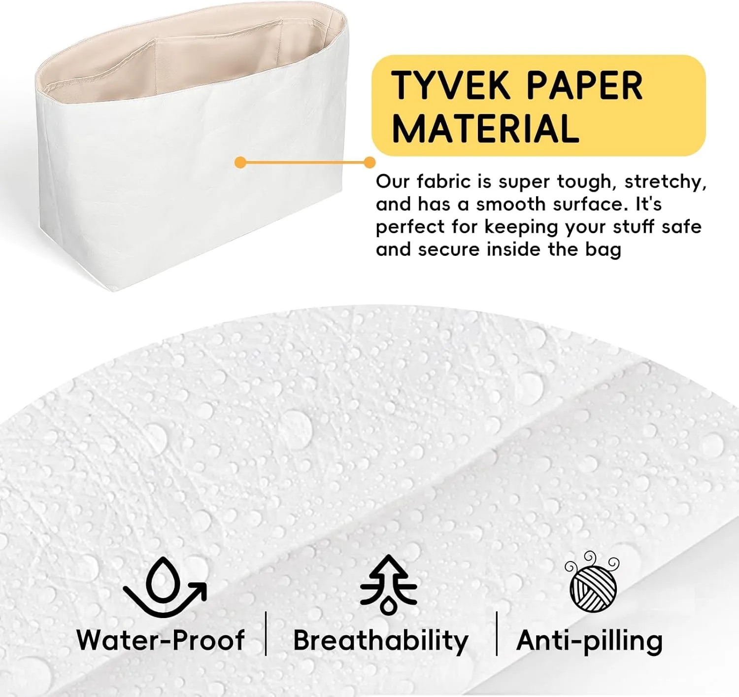 Purse Organizer Insert for Handbag Tyvek Paper Inner Bag Organizers Compatible with Goyard Hobo Bag with Practical Pockets (Craie,Hobo)