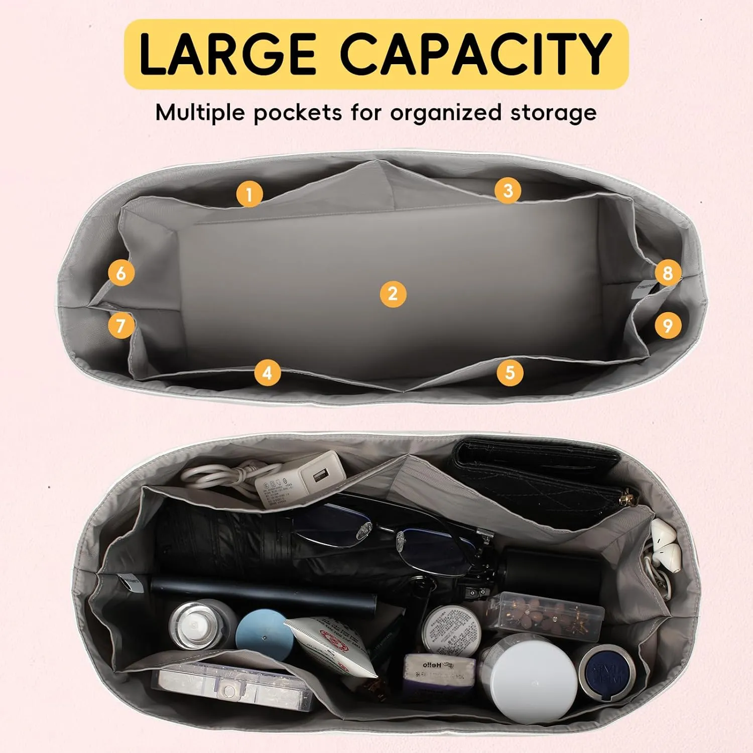Purse Organizer Insert for Handbag Tyvek Paper Inner Bag Organizers Compatible with Goyard Hobo Bag with Practical Pockets (Etain,Hobo)