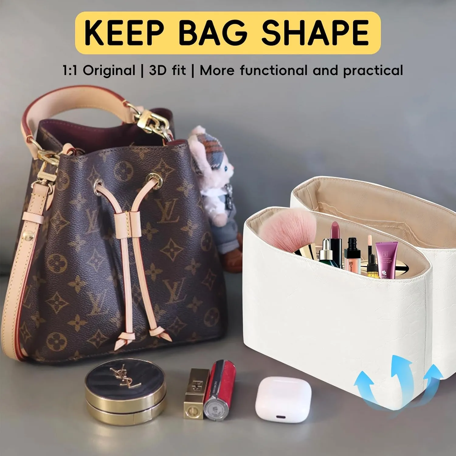Purse Organizer Insert for Tote Handbags TYVEK Paper Inner Bag Organizers Compatible with LV Neonoe MM Bags,with Practical Pockets(Toffe,MM,2 Pack)