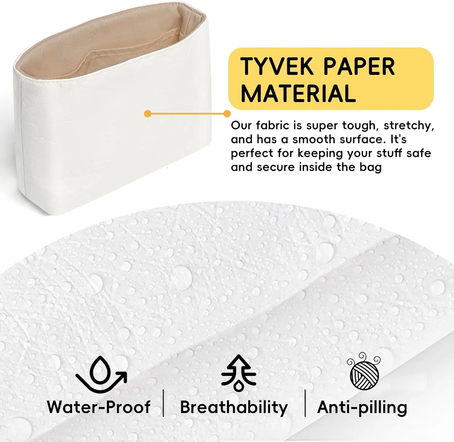 Purse Organizer Insert for Tote Handbags TYVEK Paper Inner Bag Organizers Compatible with LV Neonoe MM Bags,with Practical Pockets(Toffe,MM,2 Pack)