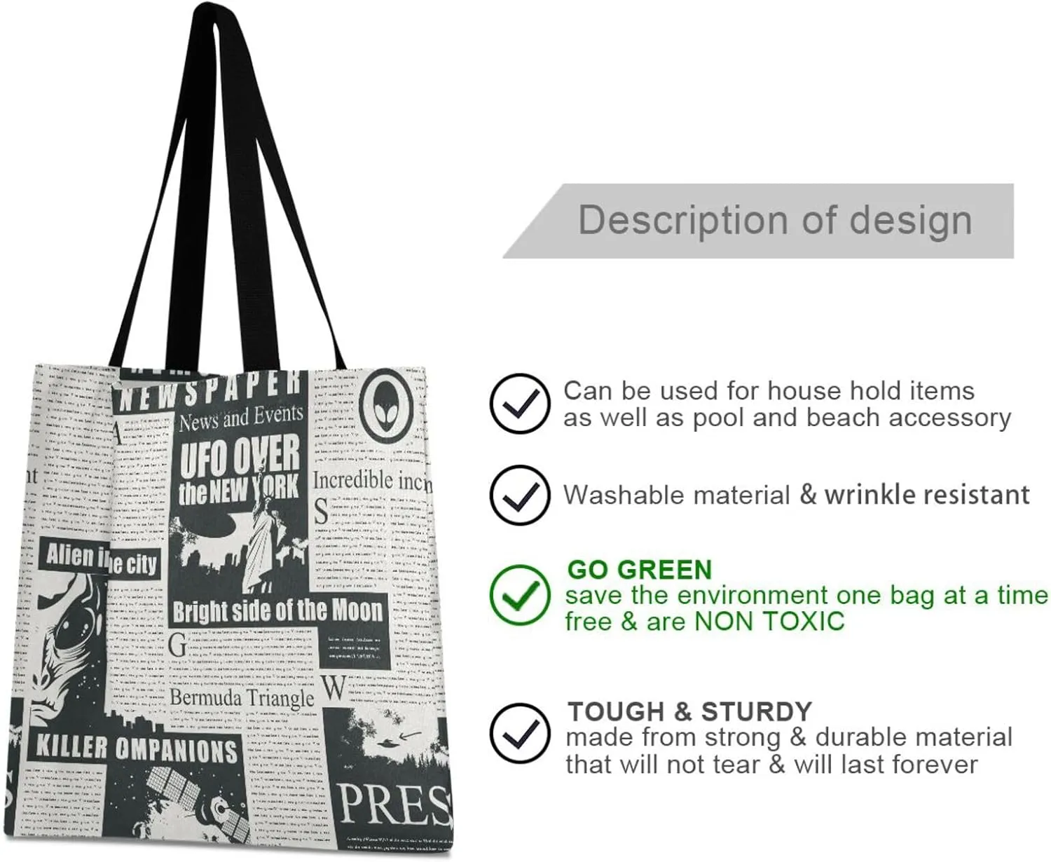 Reusable Square Canvas Tote Bag Lightweight Durable with Zipper Perfect for Work Travel Beach Gym Shopping