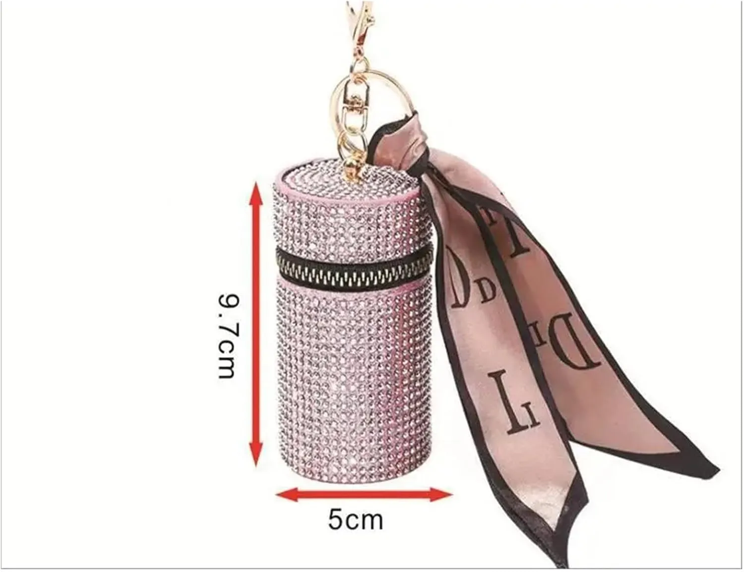 Rhinestone Purse Cylindrical Mini Rhinestone Lipstick Bag With Silk Scarf Keychain Women Portable Zipper Coin Purse Coin Bag(Gold)