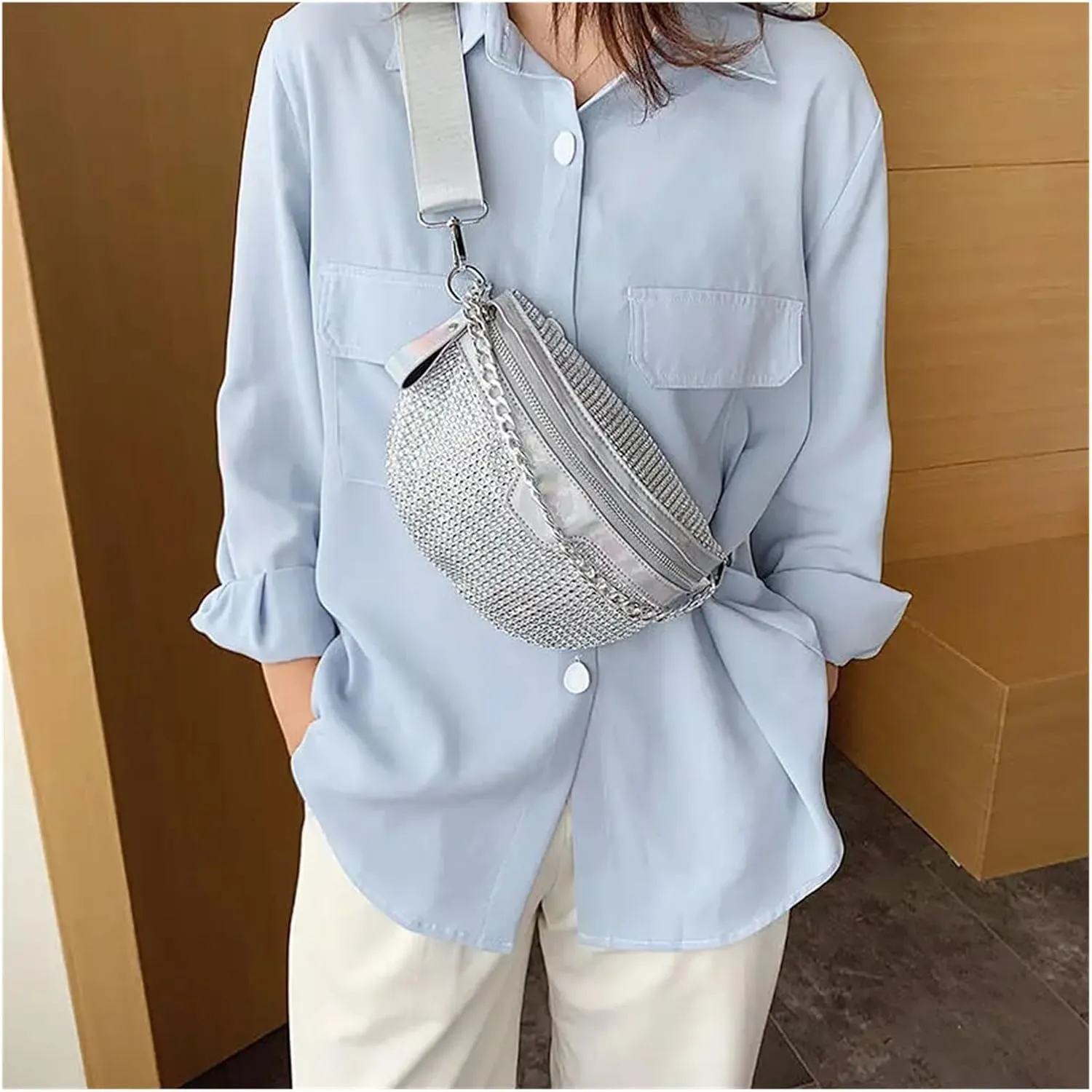 Rhinestone Purse Women Crossbody Bag Diamond Female Shoulder Bag Shiny Rhinestone Chest Bag For Ladies Waist Pack And Purses Small Wallet