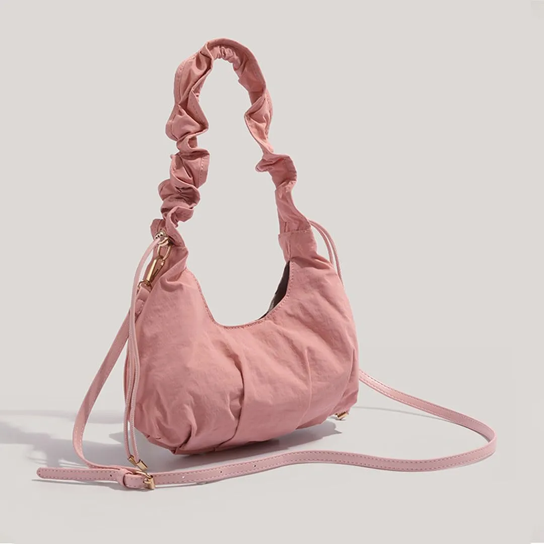 Ruched Crescent Crossbody Bags for Women Nylon Purse Cloud Handbag Lightweight Hobo Bag Slouchy Bag Messenger Bag