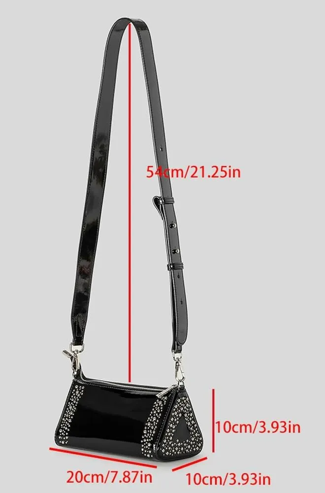 Rungion Glossy Vegan Leather Crossbody Bag for Women Small Y2k Shoulder Purses Rivet Phone Clutch Handbags Satchels 2025