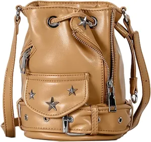 Rungion Womens Small Punk Bucket Purse Y2k Crossbody Shoulder Bags with Rivet Vegan Leather Handbag Satchels 2025
