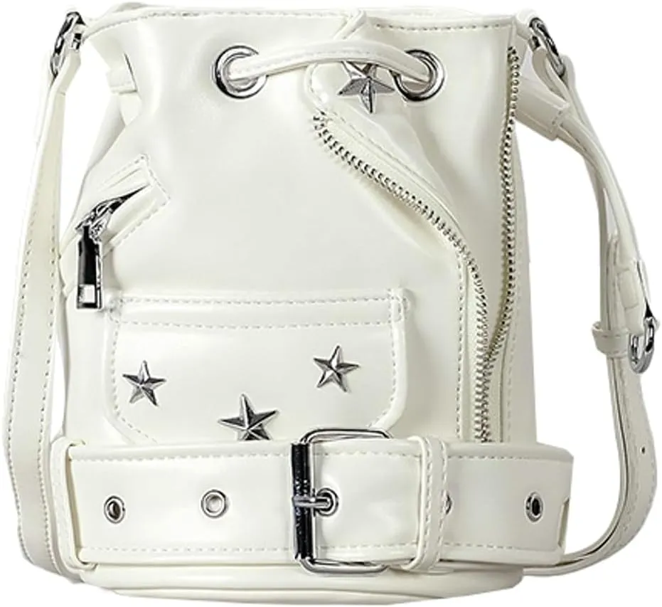 Rungion Womens Small Punk Bucket Purse Y2k Crossbody Shoulder Bags with Rivet Vegan Leather Handbag Satchels 2025