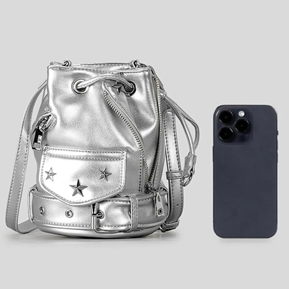 Rungion Womens Small Punk Bucket Purse Y2k Crossbody Shoulder Bags with Rivet Vegan Leather Handbag Satchels 2025